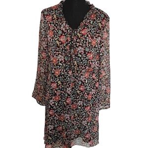 NWT Coline Women Floral Dress Long Sleeves Sz L Elastic Waist Ruffle Collar Boho